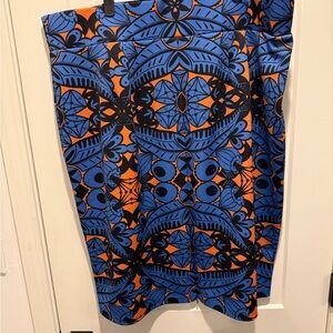Eloquii Blue and Orange Patterned Midi Skirt